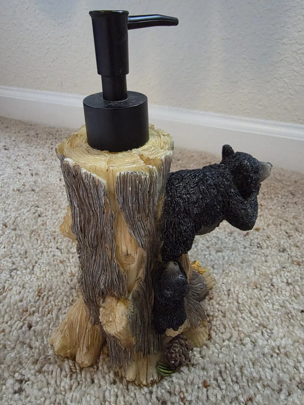 Rustic Black Bear Resin Soap Dispenser - Black